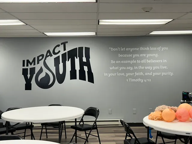 Wall logo and scripture lettering