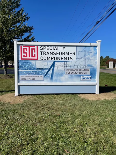 Outdoor sign for a transformer company