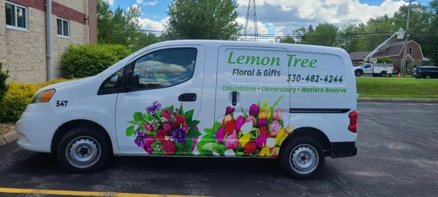 Floral shop van wrap with flower graphics