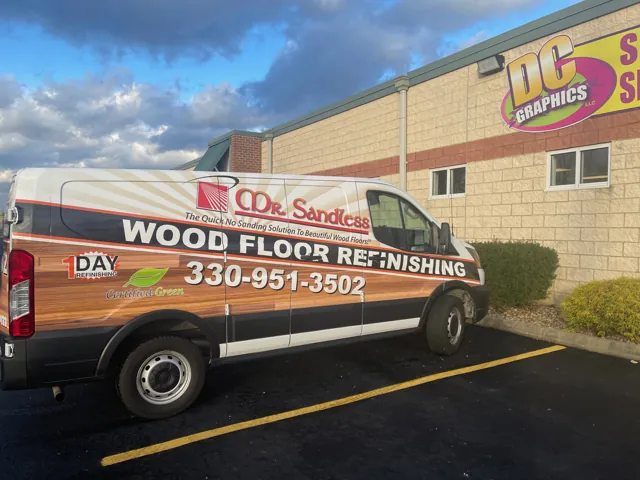 Wood floor refinishing van wrap