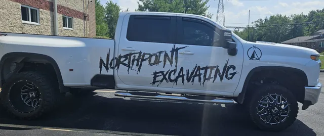 Cut vinyl lettering on a truck