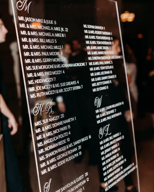 Black acrylic seating chart detail