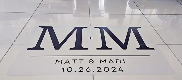 Floor monogram for a wedding dance floor