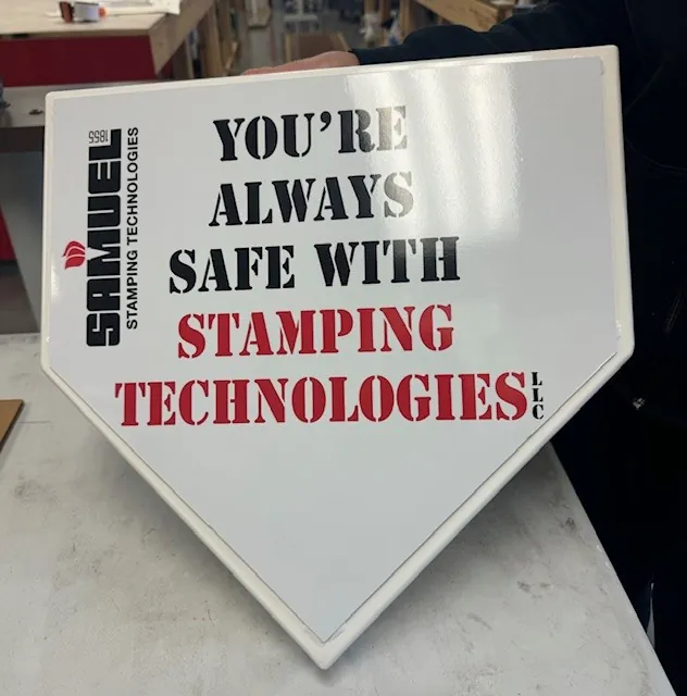 Home plate shaped custom sign
